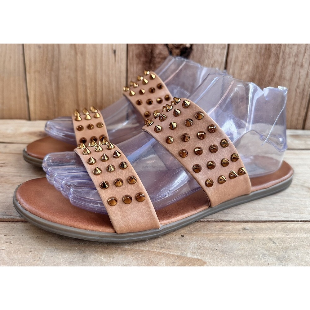 Steve Madden Studded Slides Sandals Grunge City Women's 8.5 Camel Brown